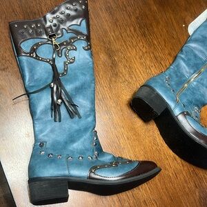 Blue and Brown Studded Boots. Brand New never worn